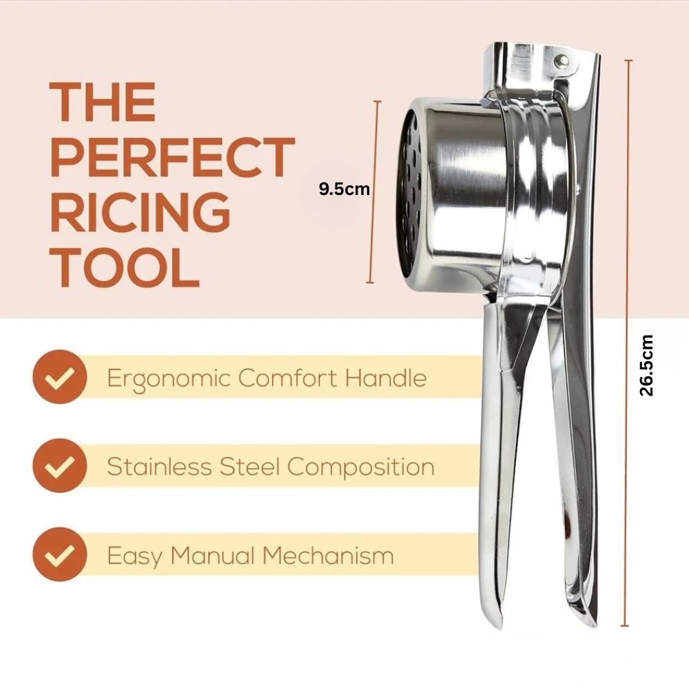 Stainless Steel Potato Ricer Fruit Manual Press Masher with 3 Discs Professional