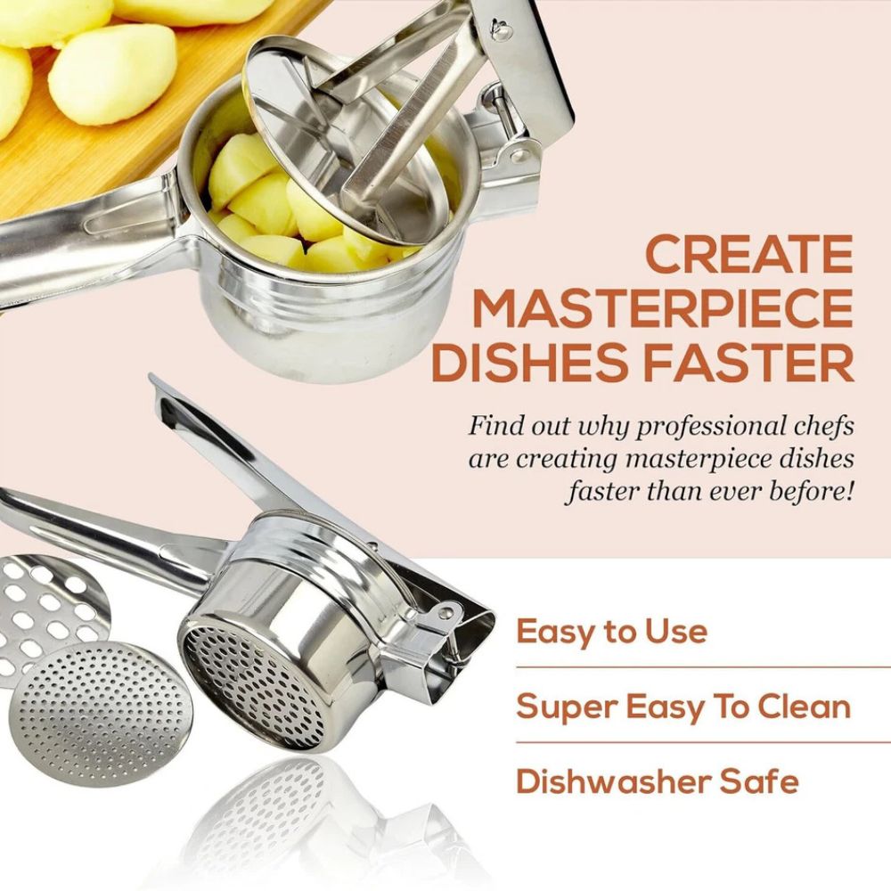 Stainless Steel Potato Ricer Fruit Manual Press Masher with 3 Discs Professional