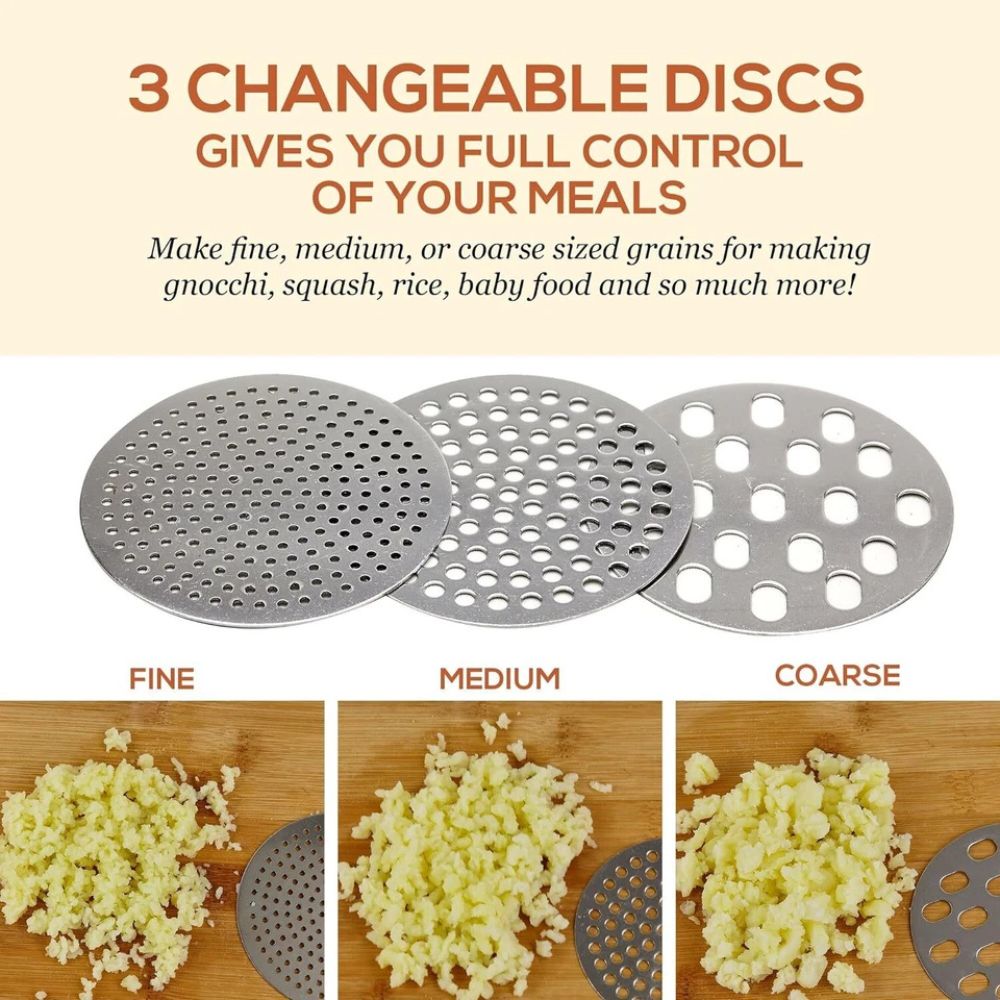 Stainless Steel Potato Ricer Fruit Manual Press Masher with 3 Discs Professional