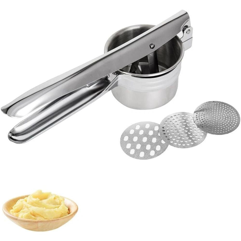Stainless Steel Potato Ricer Fruit Manual Press Masher with 3 Discs Professional