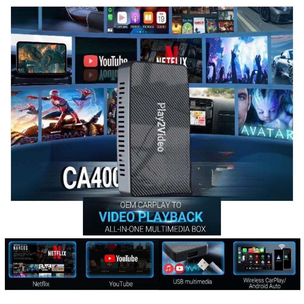 Wireless Carplay Auto Adapter For iPhone & Android With Netflix and Youtube