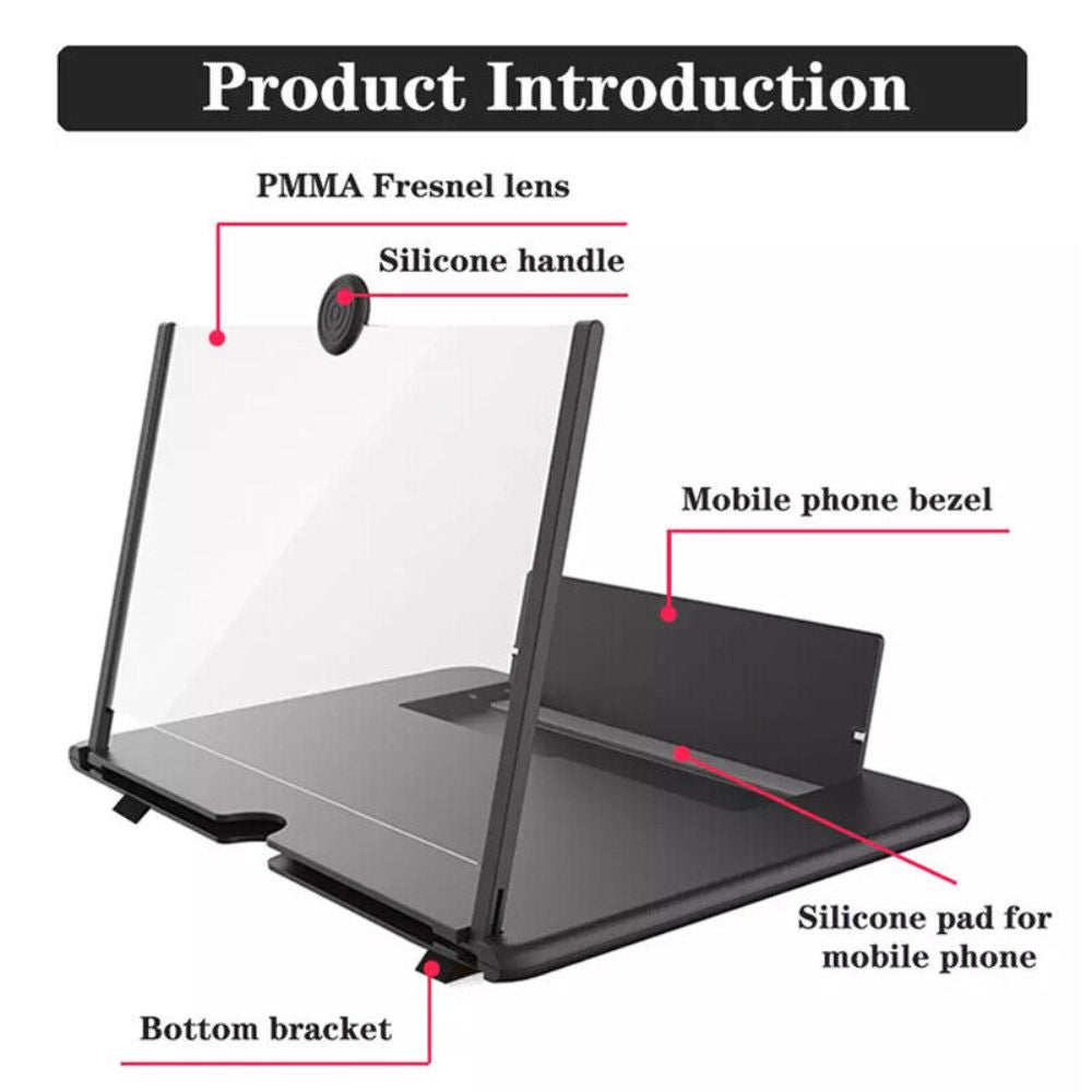 12" Folding Screen Magnifier Amplifier Stand 3D Adjustable Mobile Phone HD Video