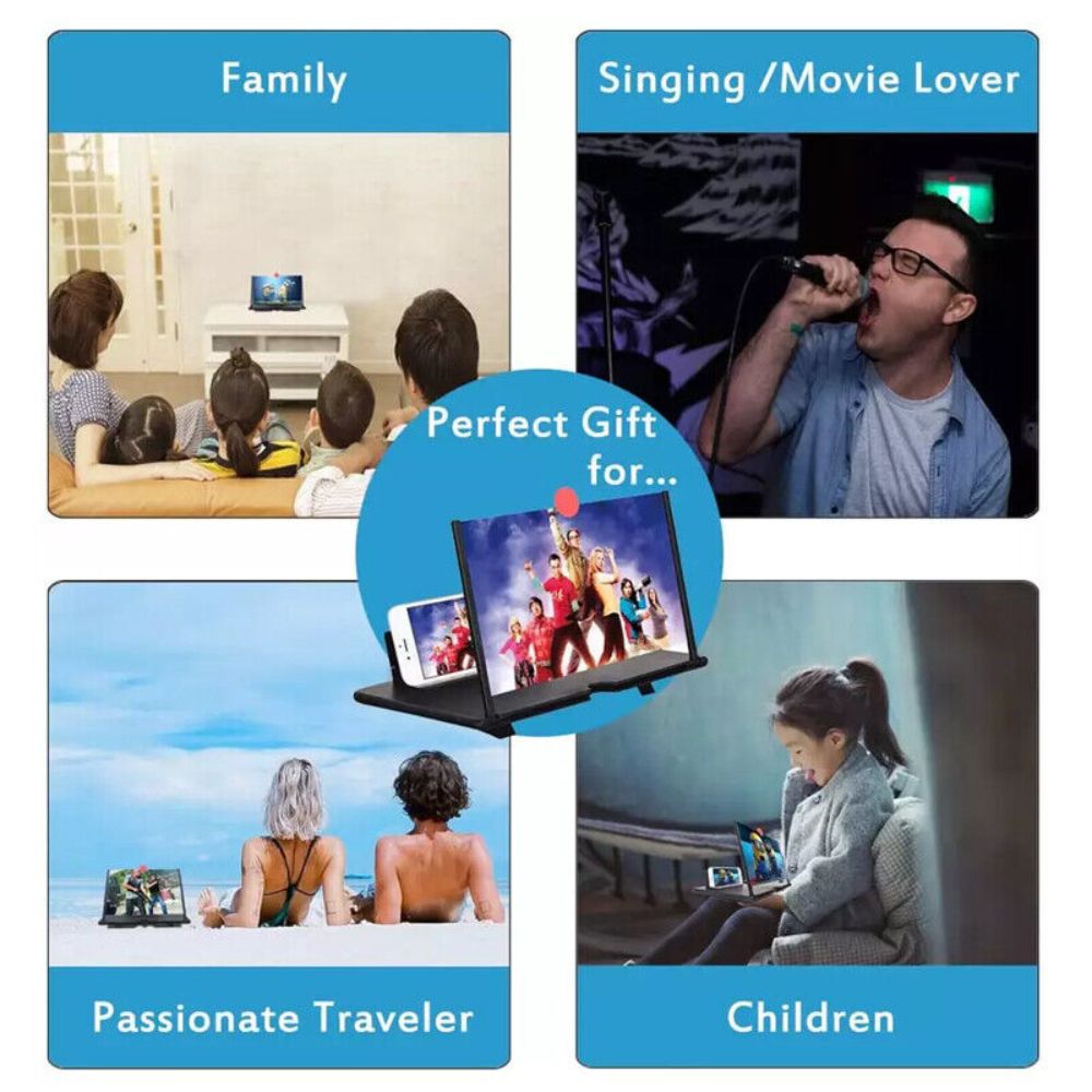 12" Folding Screen Magnifier Amplifier Stand 3D Adjustable Mobile Phone HD Video