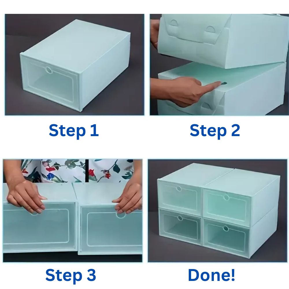 12pcs Foldable Clear Shoe Box Stackable Plastic Storage Case Organiser Rack