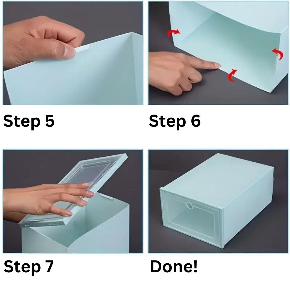 12pcs Foldable Clear Shoe Box Stackable Plastic Storage Case Organiser Rack