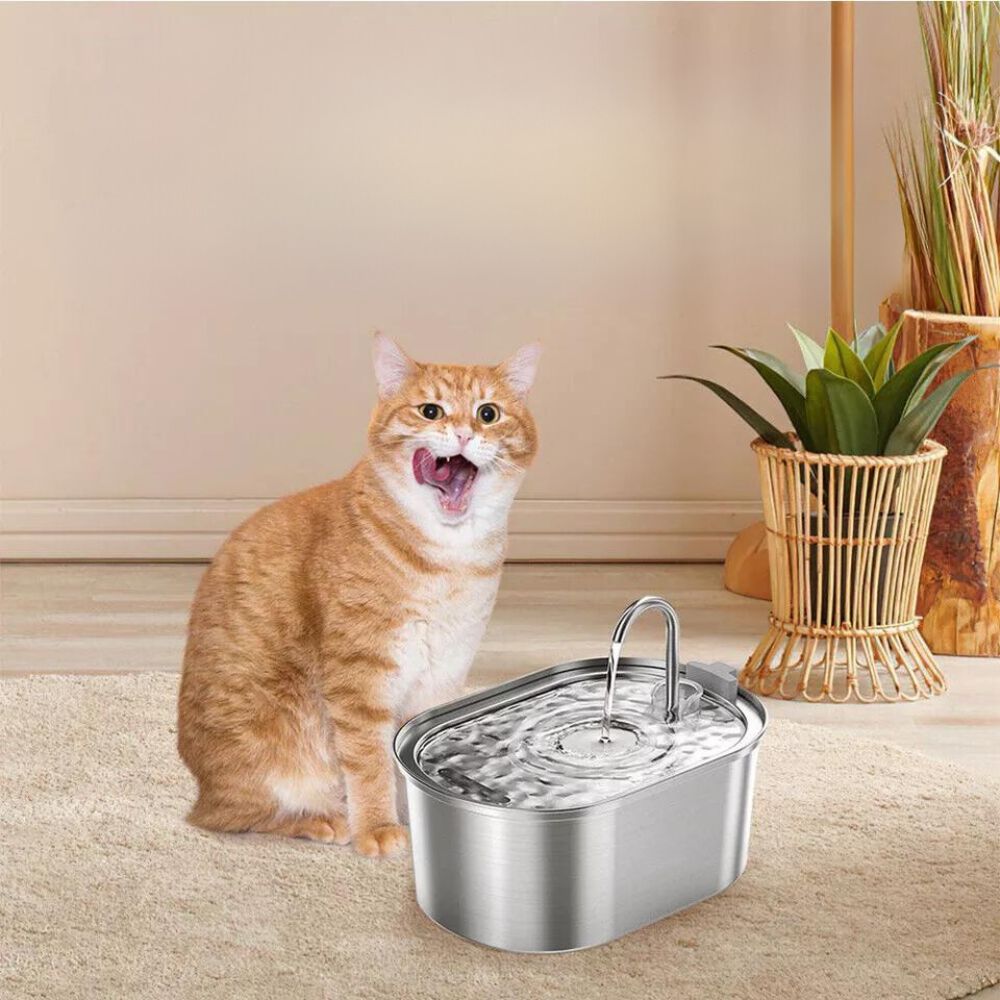 304 Stainless Steel Pet Water Fountain Dog Cat Drinking Dispenser Filter Feeder