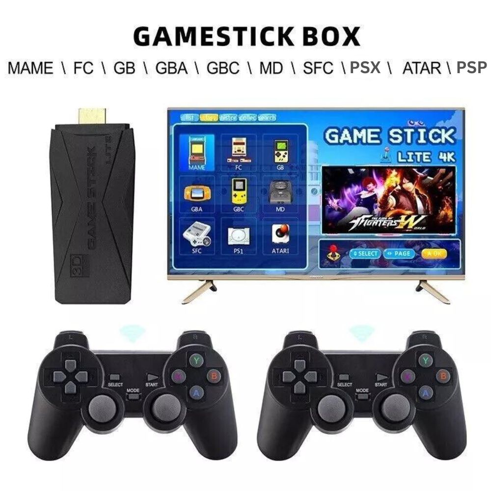 PowKiddy X2 Plus Upgraded Game Stick Retro Console Double Wireless Controller 40000+ games 128GB Pocket Arcade
