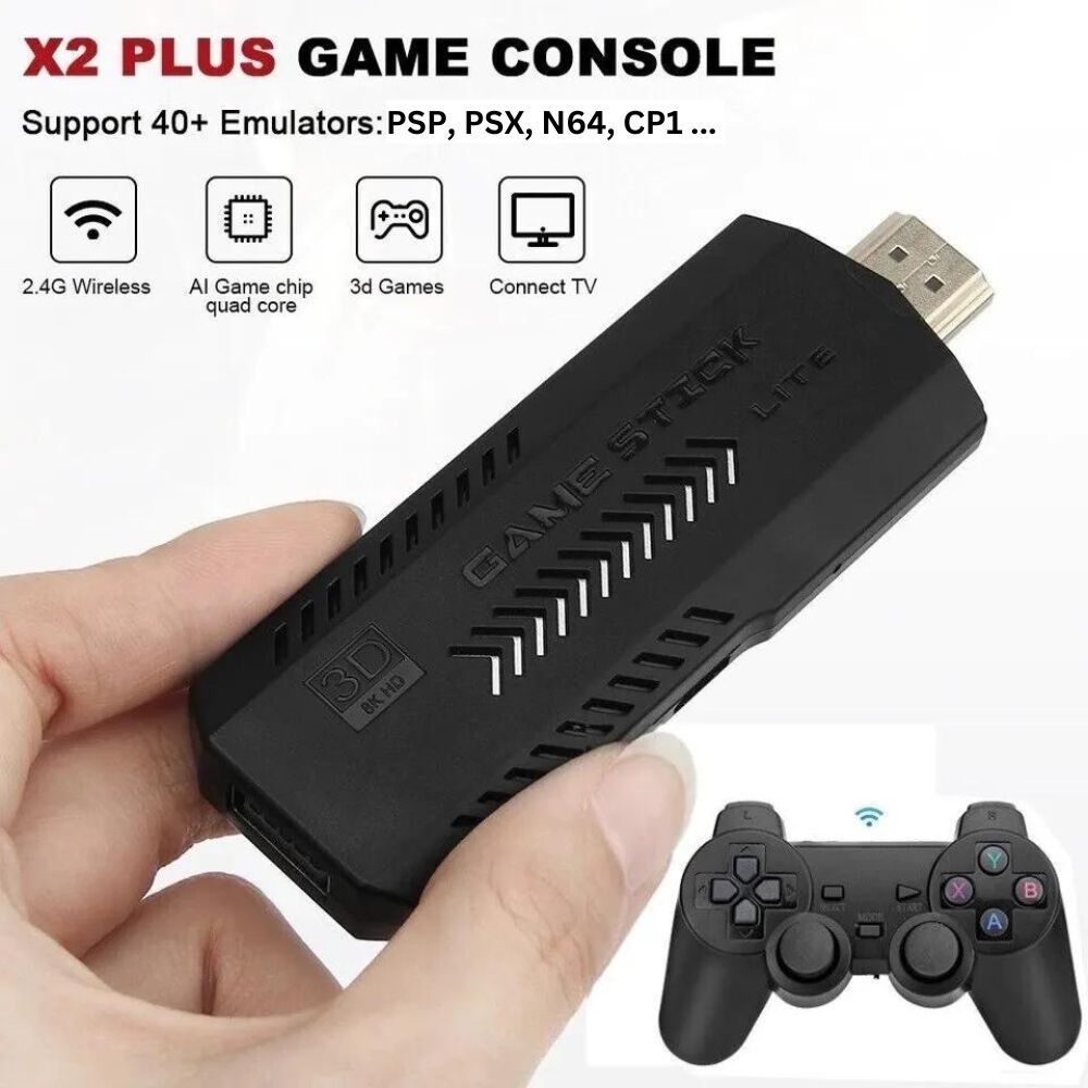PowKiddy X2 Plus Upgraded Game Stick Retro Console Double Wireless Controller 40000+ games 128GB Pocket Arcade