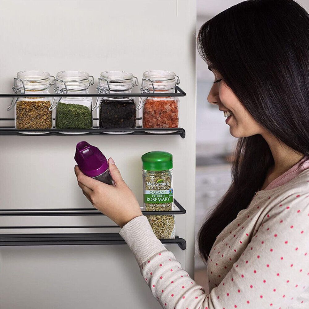 4PCS SET Kitchen Spice Rack Storage Organiser Shelves Wall Mount Kitchen Door Jar