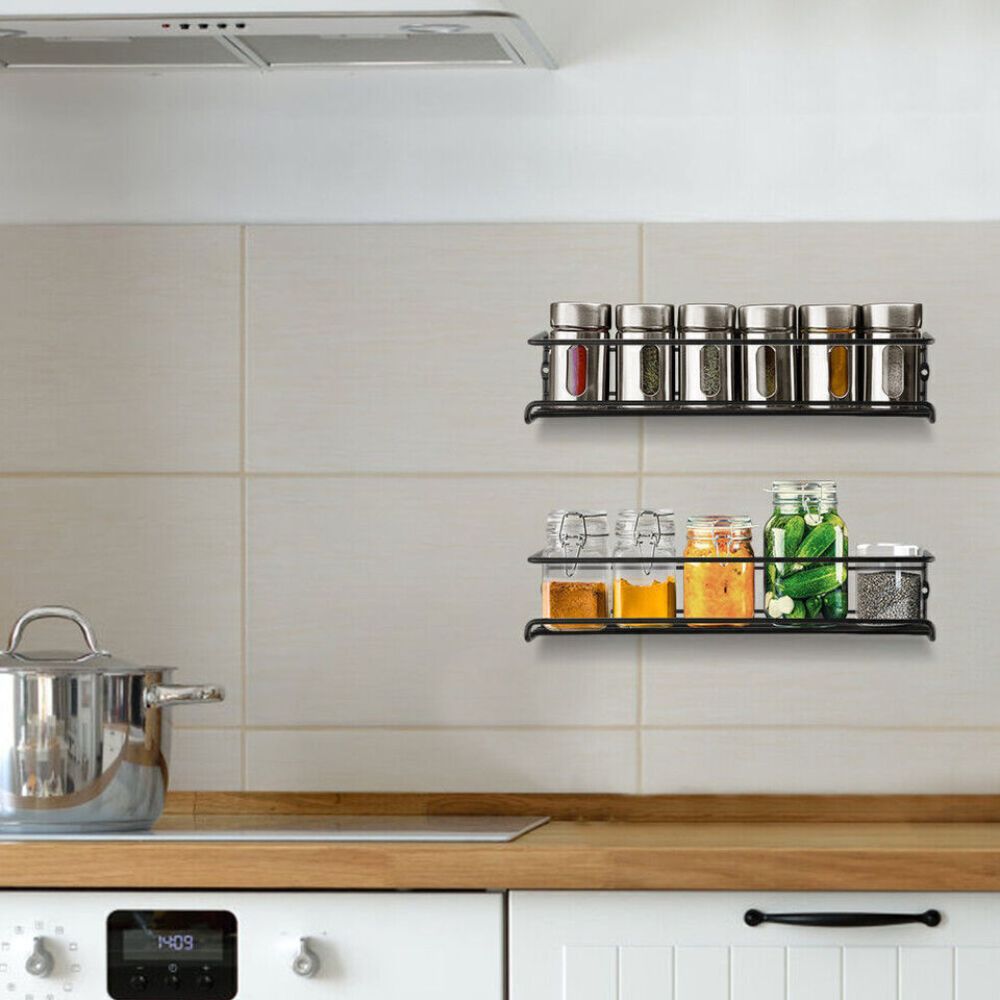4PCS SET Kitchen Spice Rack Storage Organiser Shelves Wall Mount Kitchen Door Jar
