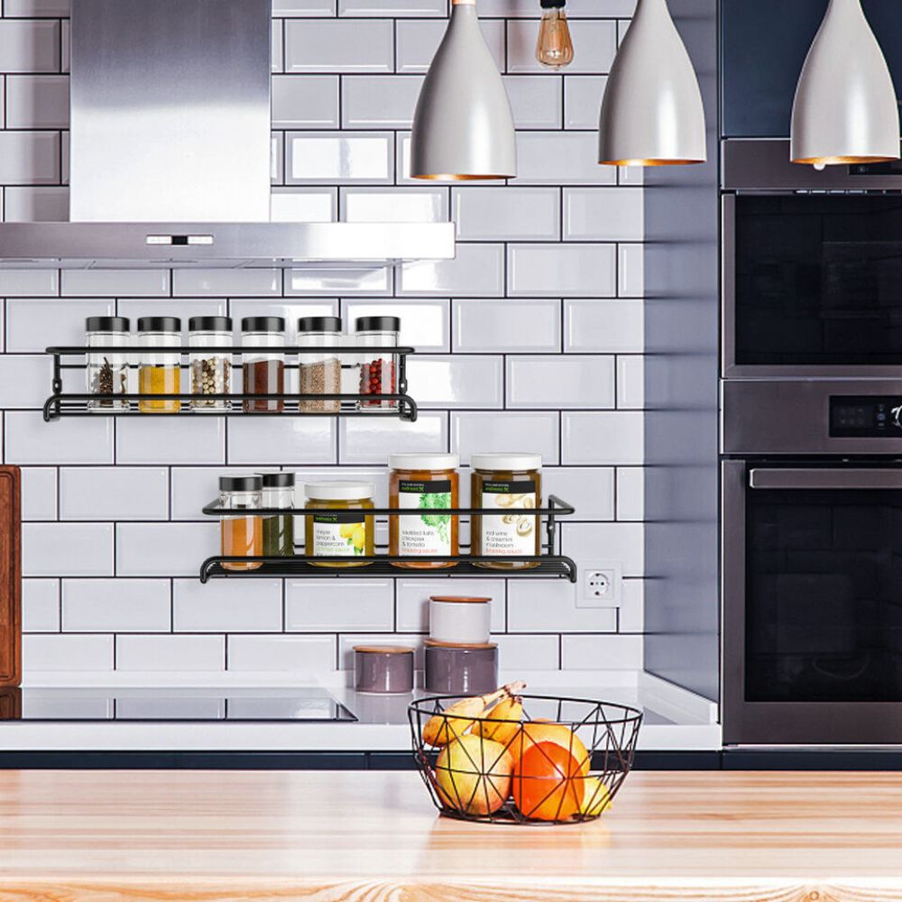 4PCS SET Kitchen Spice Rack Storage Organiser Shelves Wall Mount Kitchen Door Jar