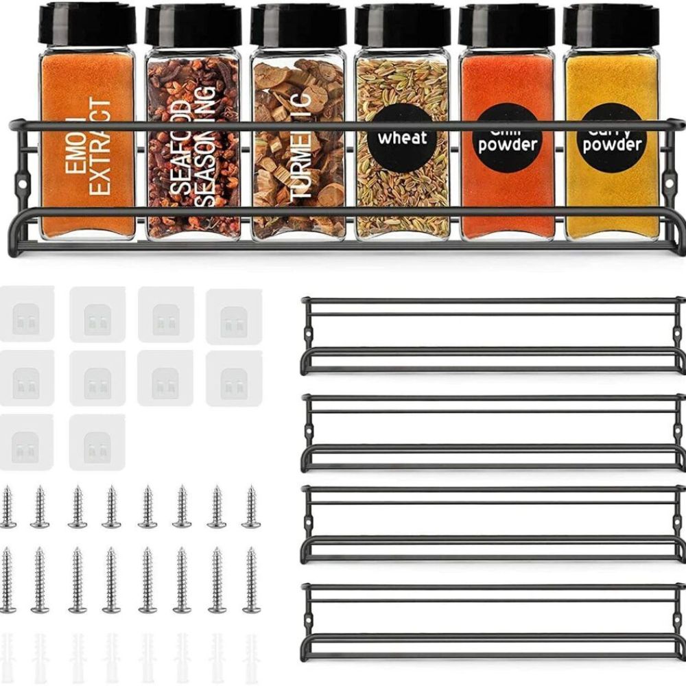 4PCS SET Kitchen Spice Rack Storage Organiser Shelves Wall Mount Kitchen Door Jar