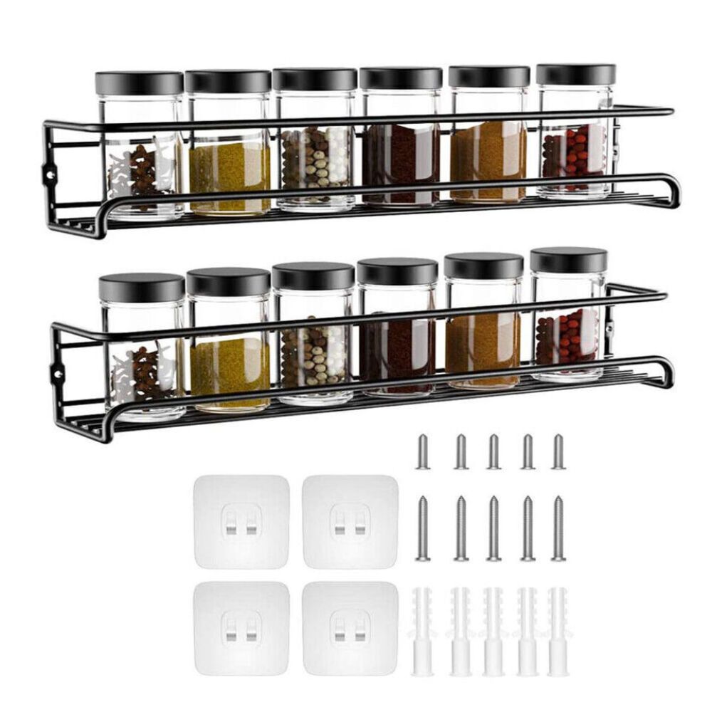 4PCS SET Kitchen Spice Rack Storage Organiser Shelves Wall Mount Kitchen Door Jar