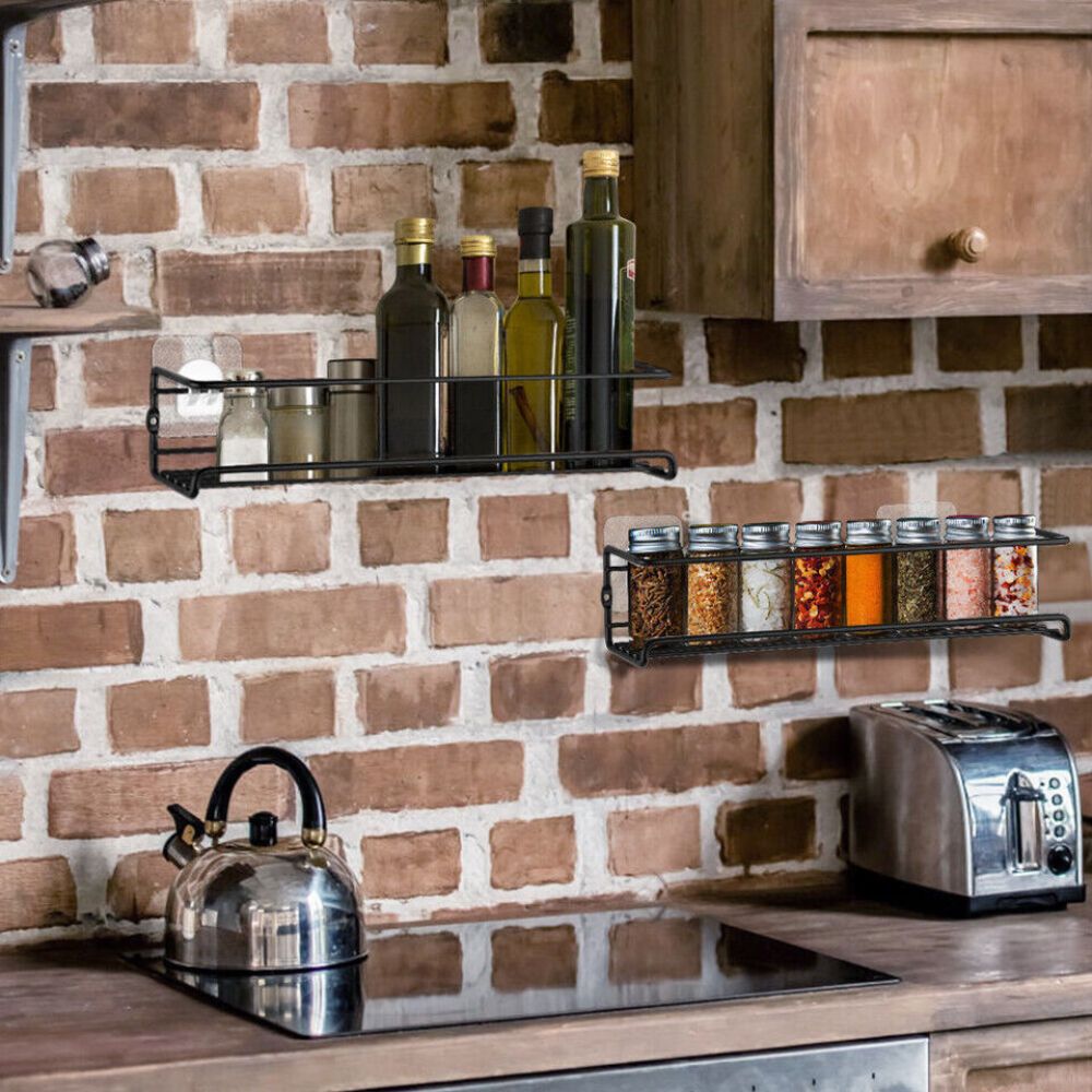 4PCS SET Kitchen Spice Rack Storage Organiser Shelves Wall Mount Kitchen Door Jar