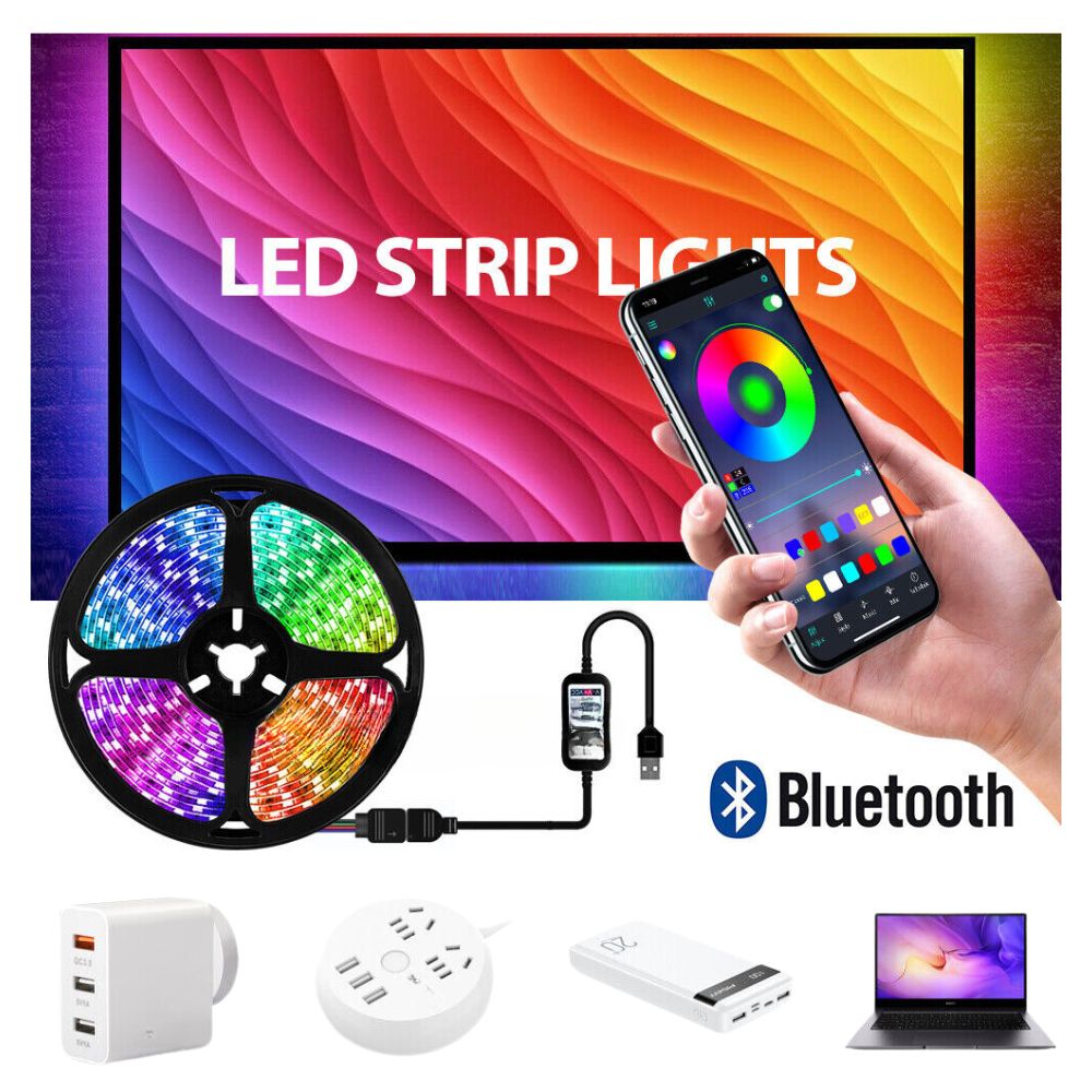 Bluetooth USB RGB LED Strip Lights 5V IP65 Waterproof 5050 5M 300 LEDs