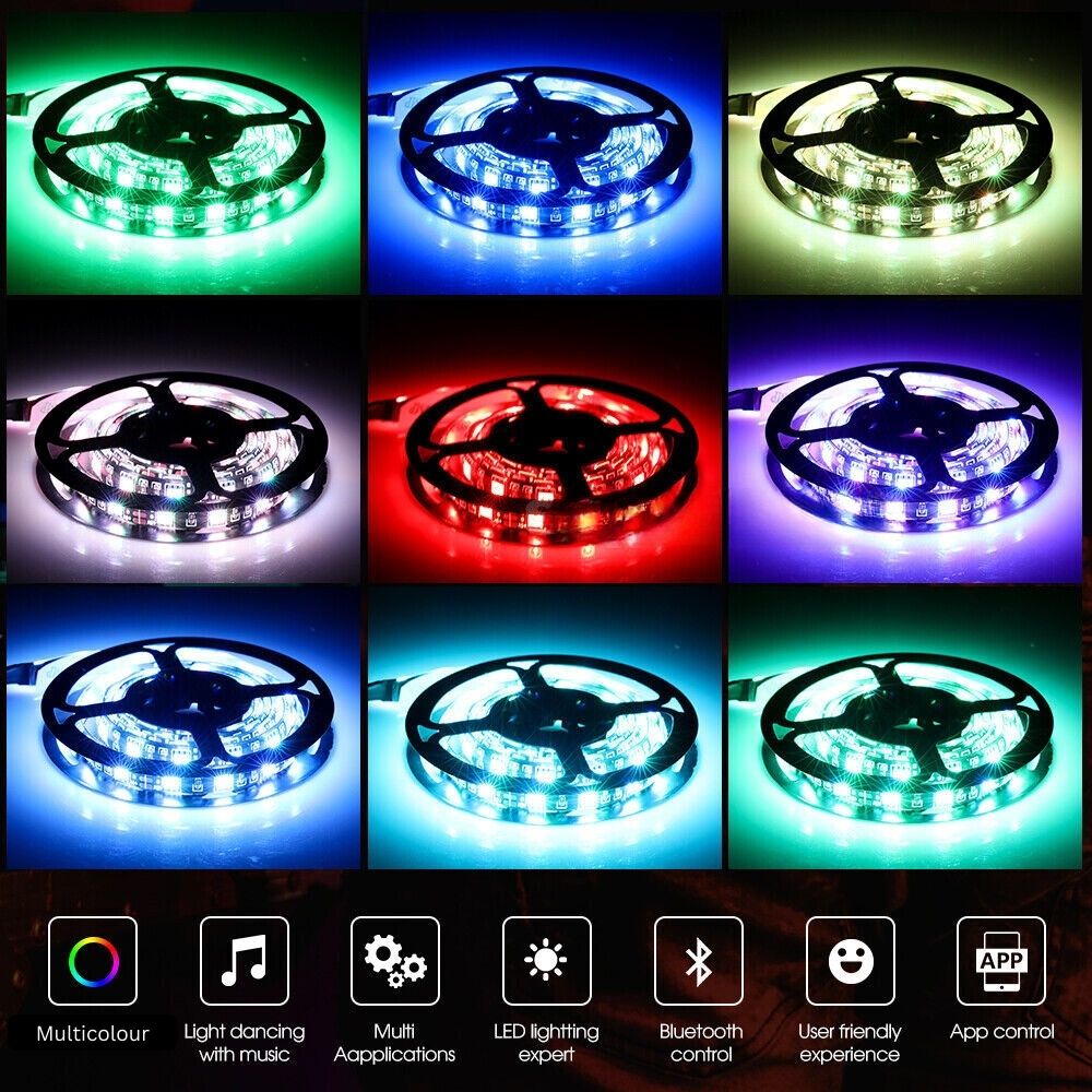 Bluetooth USB RGB LED Strip Lights 5V IP65 Waterproof 5050 5M 300 LEDs
