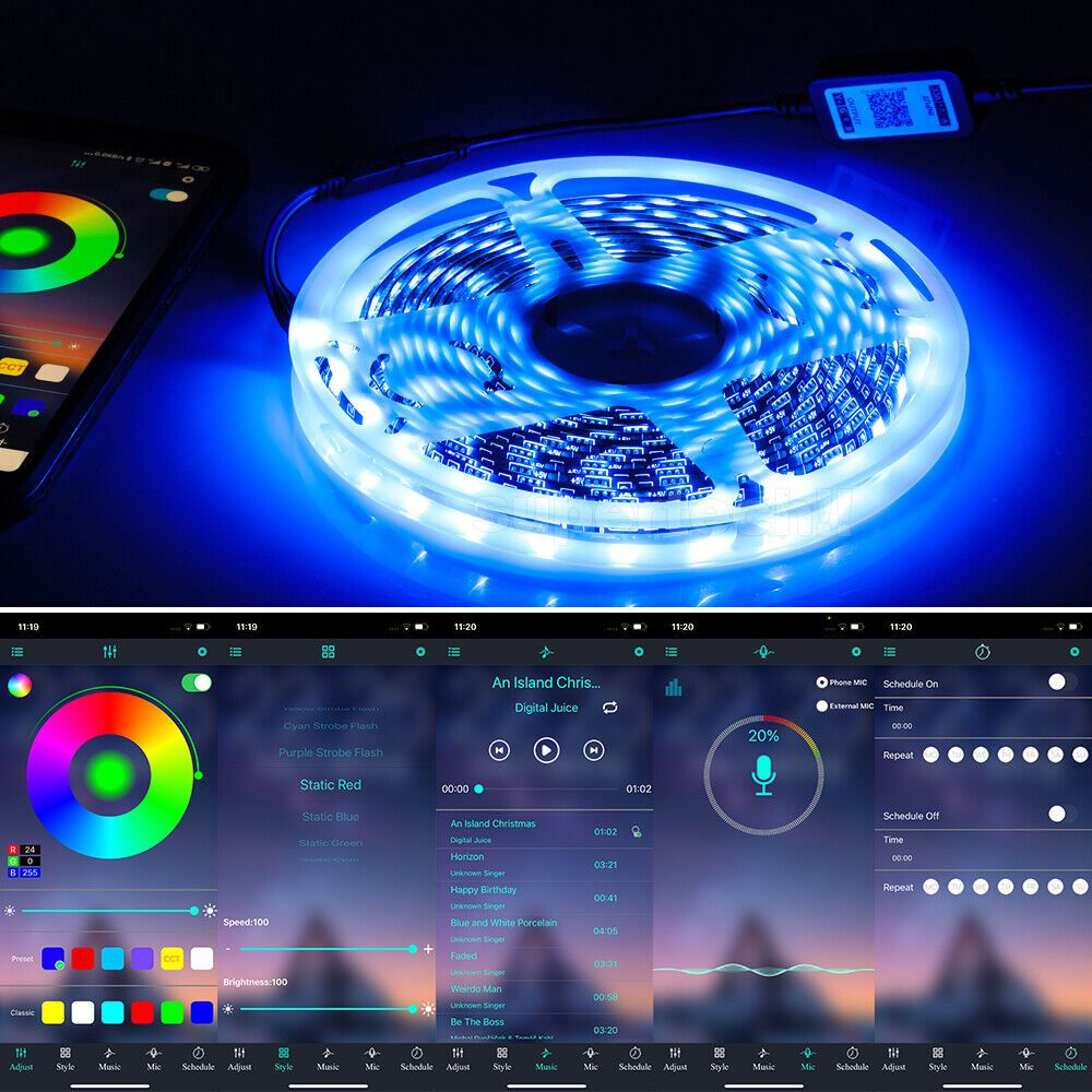 Bluetooth USB RGB LED Strip Lights 5V IP65 Waterproof 5050 5M 300 LEDs