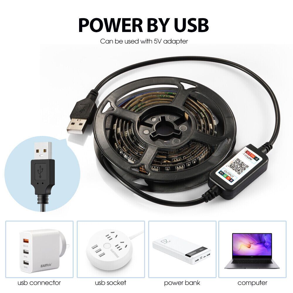 Bluetooth USB RGB LED Strip Lights 5V IP65 Waterproof 5050 5M 300 LEDs