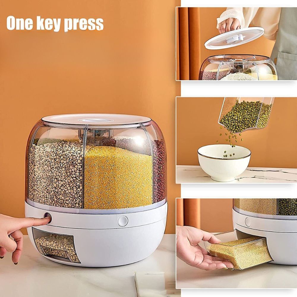 Rotating Grain Dispenser Rice Container Case Cereal Storage Box Kitchen Food