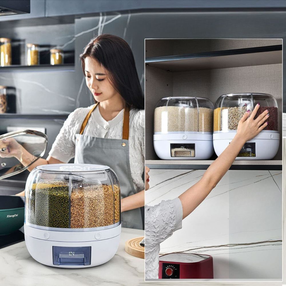 Rotating Grain Dispenser Rice Container Case Cereal Storage Box Kitchen Food