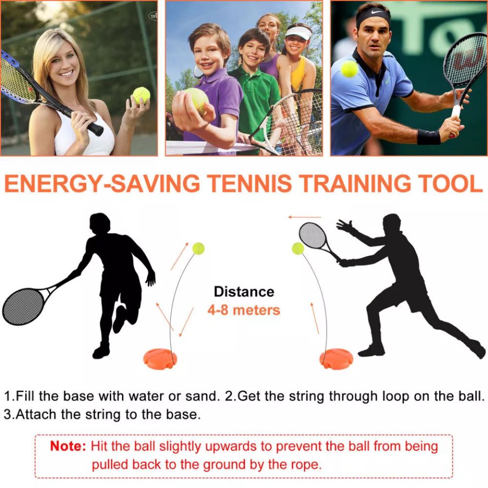 Single Solo Tennis Trainer Practice Rebound Balls w/ 3 String Balls Set Training