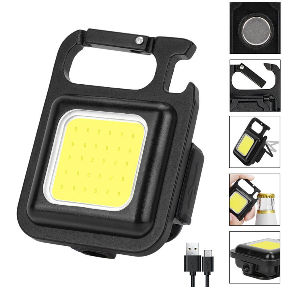 USB Rechargeable Mini Pocket COB LED Work Light Keychain Flashlight Torch Lamp