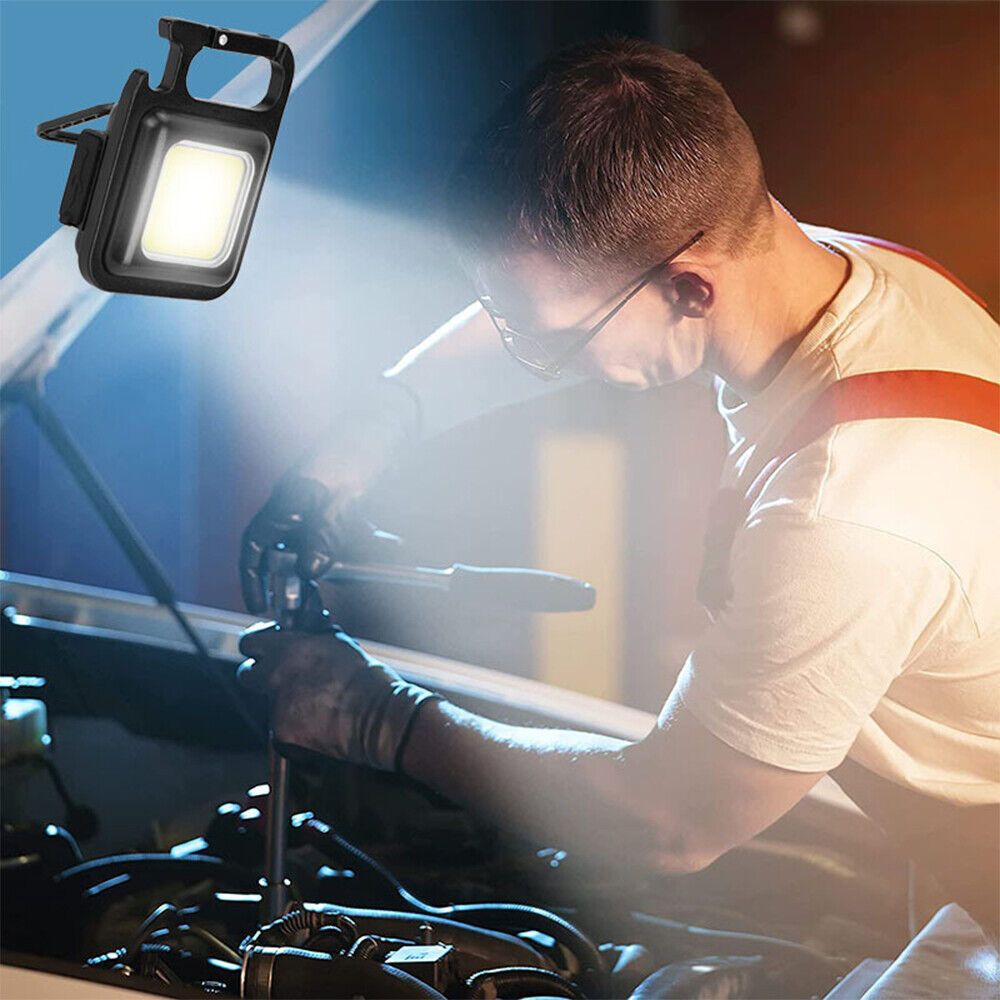 USB Rechargeable Mini Pocket COB LED Work Light Keychain Flashlight Torch Lamp