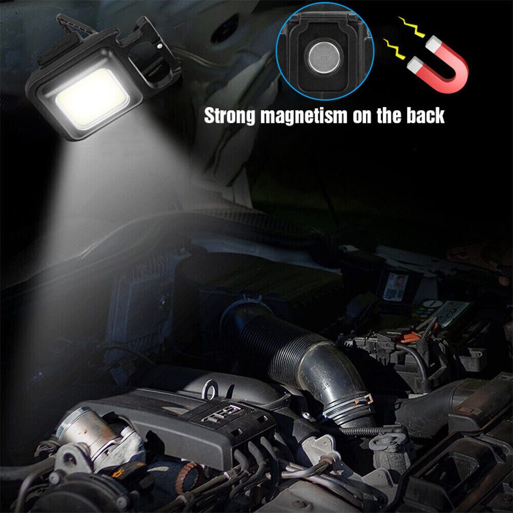 USB Rechargeable Mini Pocket COB LED Work Light Keychain Flashlight Torch Lamp