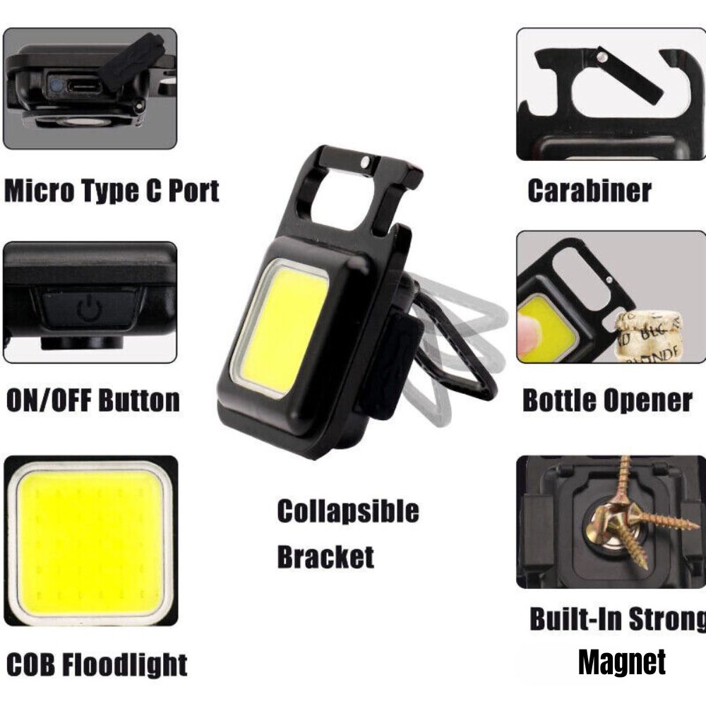 USB Rechargeable Mini Pocket COB LED Work Light Keychain Flashlight Torch Lamp