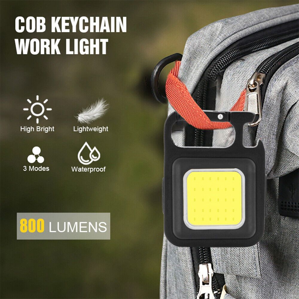 USB Rechargeable Mini Pocket COB LED Work Light Keychain Flashlight Torch Lamp