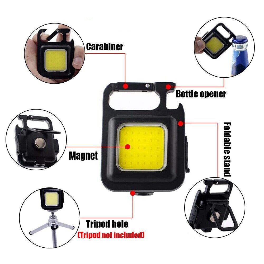 USB Rechargeable Mini Pocket COB LED Work Light Keychain Flashlight Torch Lamp