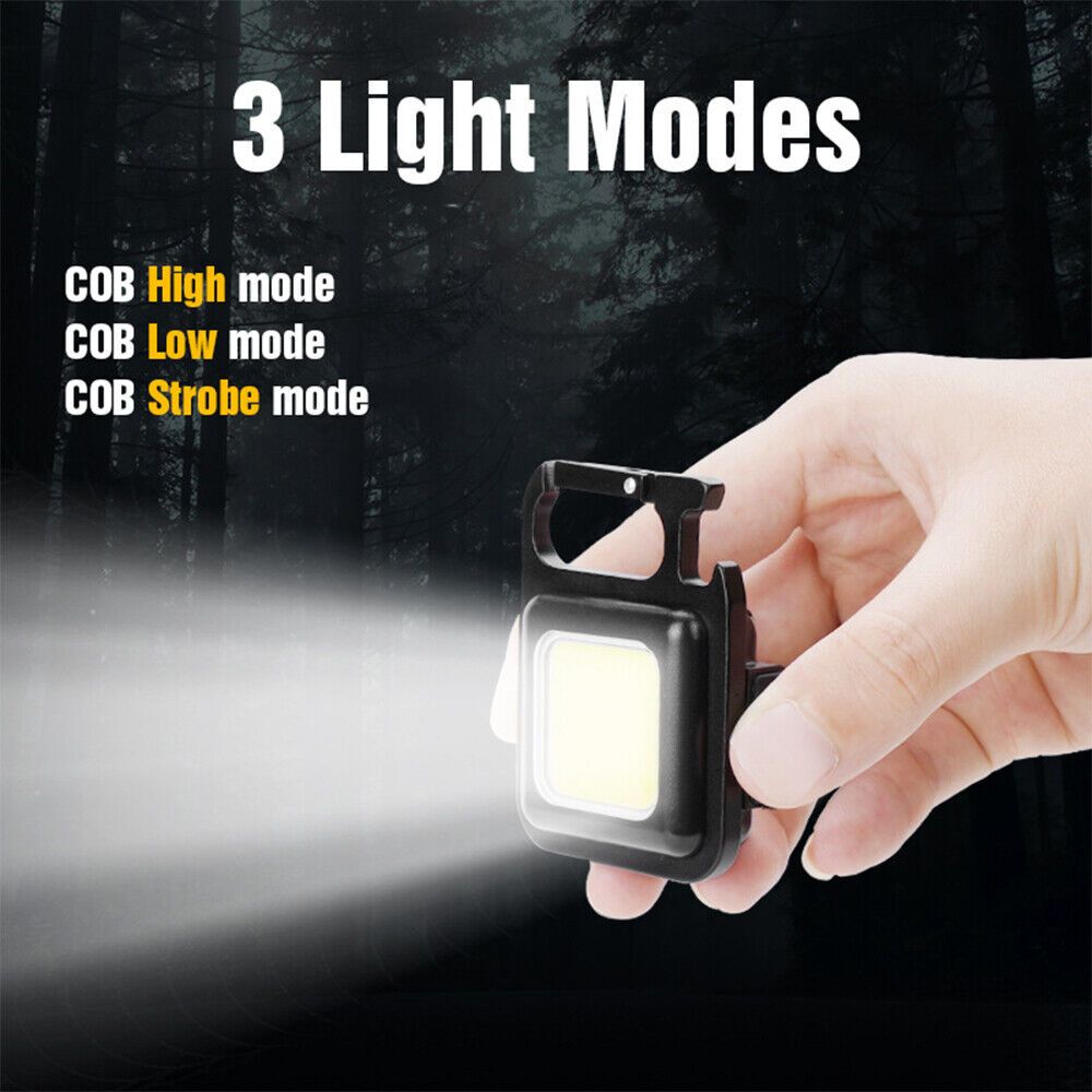 USB Rechargeable Mini Pocket COB LED Work Light Keychain Flashlight Torch Lamp