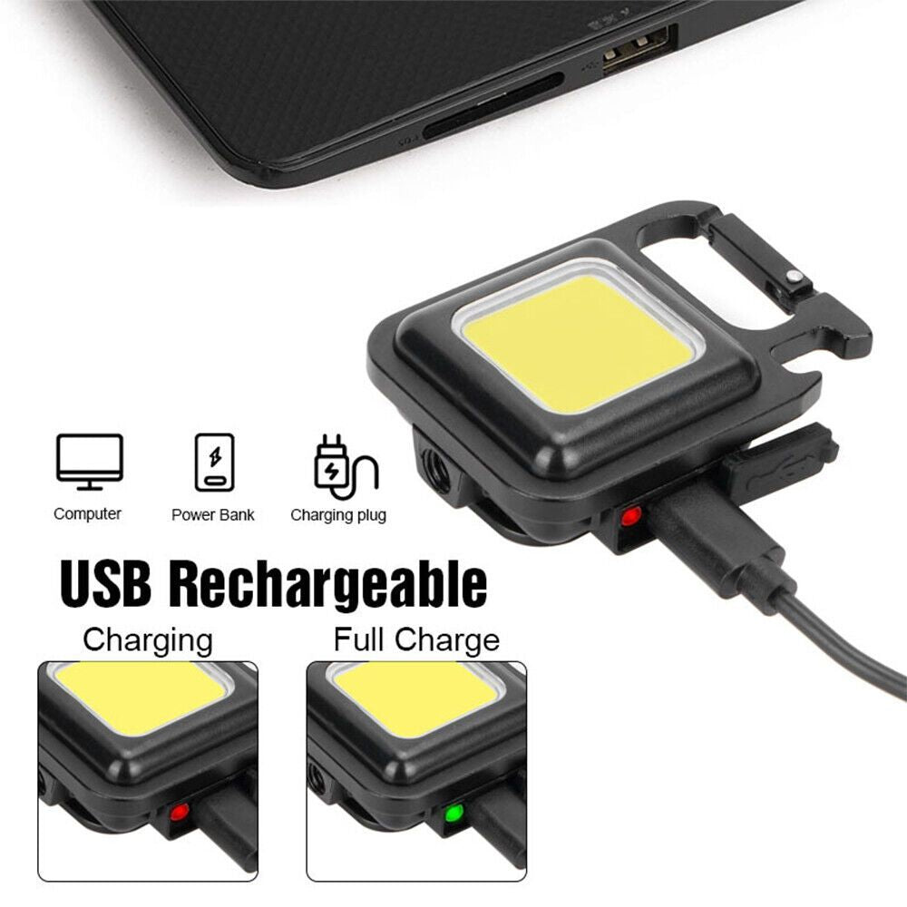 USB Rechargeable Mini Pocket COB LED Work Light Keychain Flashlight Torch Lamp