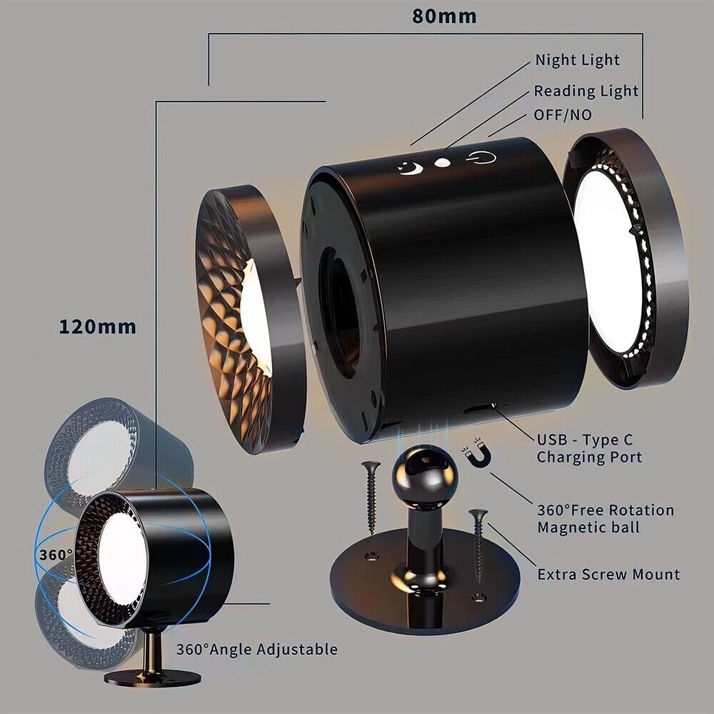 LED Wall Rechargeable Battery Reading Lights Wall Light Sconce Lamp Wall Mounted