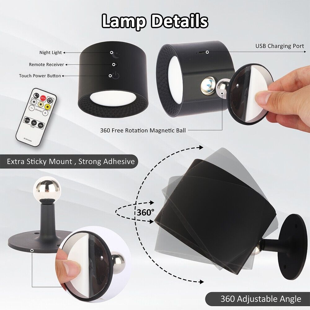 LED Wall Rechargeable Battery Reading Lights Wall Light Sconce Lamp Wall Mounted
