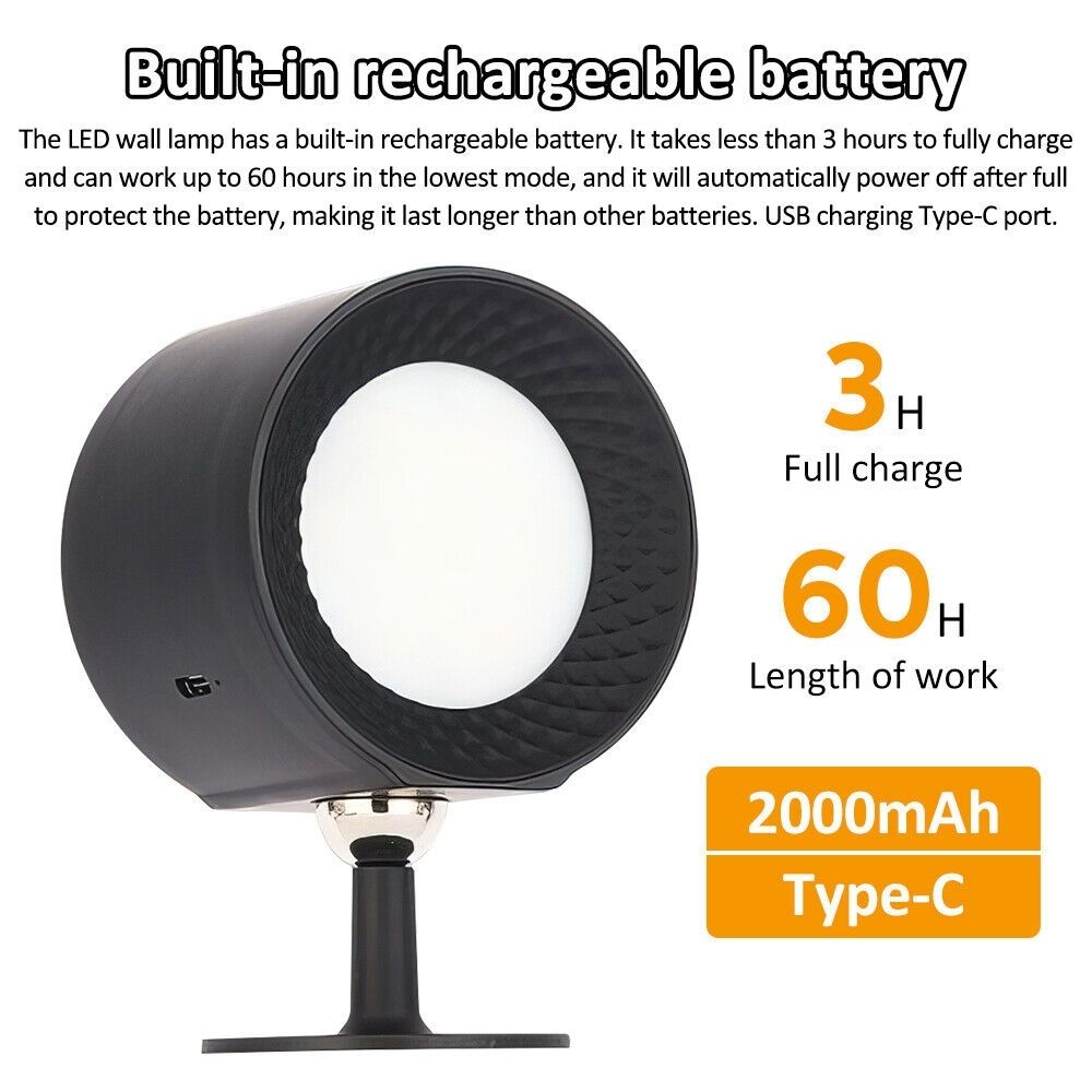 LED Wall Rechargeable Battery Reading Lights Wall Light Sconce Lamp Wall Mounted