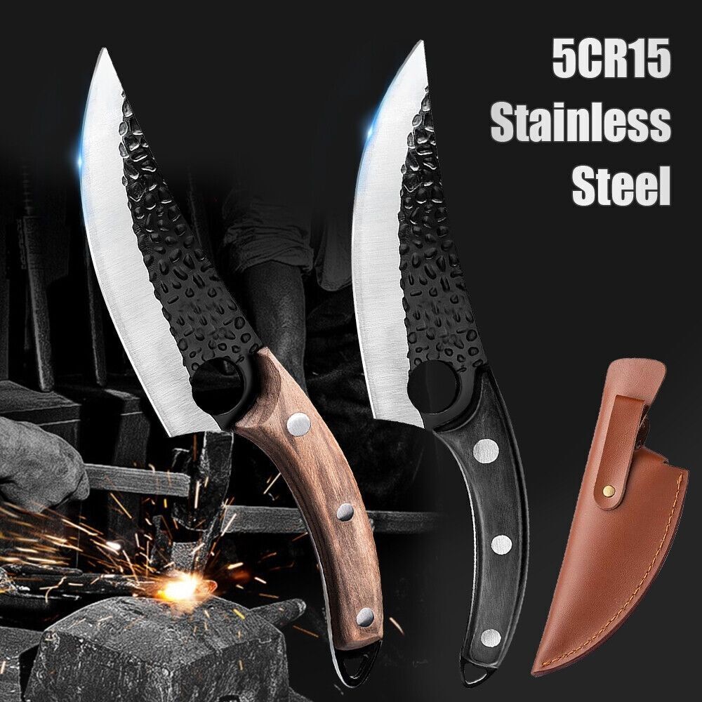 Hand Forged Professional Kitchen Boning Huusk Husk Knife with Leather Sheath Cover