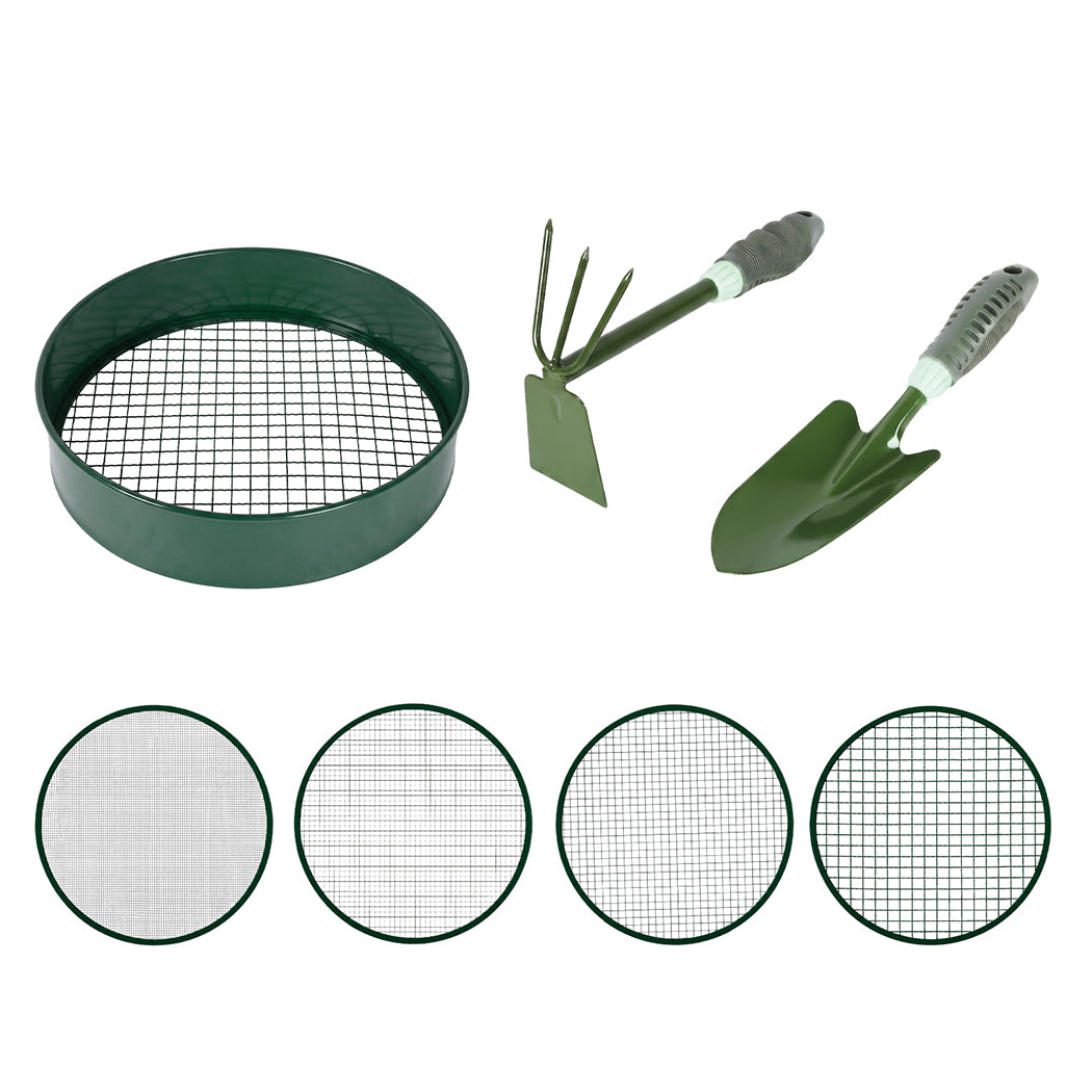 Garden Sieve Soil Sifter Set Metal 4 Mesh Inserts Shovel Hoe for Pots Green-2100035035536166912