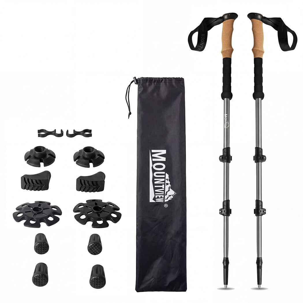 Mountview 2 Pcs Hiking Trekking Poles Walking Stick Adjustable Lightweight Grey-2065254309930602496