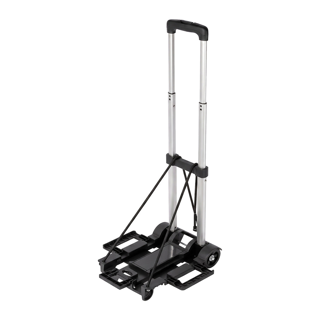 Manan Folding Trolley Cart On Wheels Expandable Base Adjustable Handle Black-2109799600288894977
