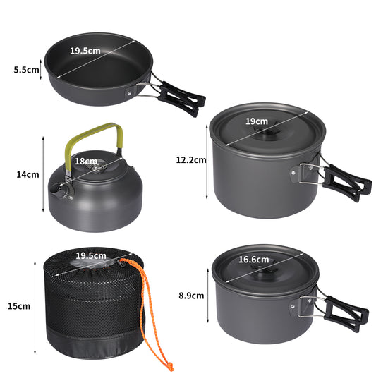 16-piece portable camping cookware set with pots, pans and utensils for outdoor cooking