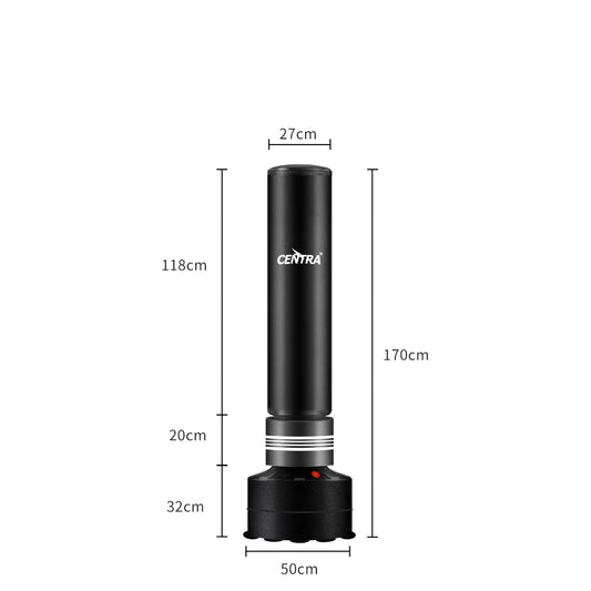 Free-standing boxing punching bag with weighted base for home training, black