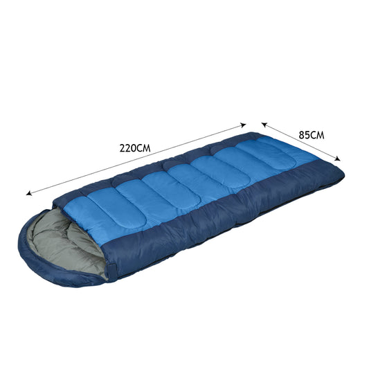 Lightweight outdoor sleeping bag for camping and hiking, blue