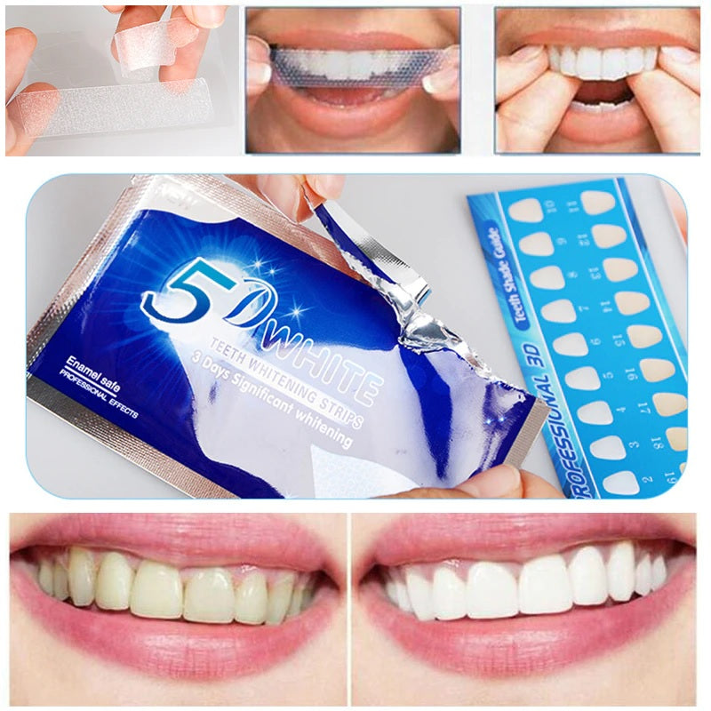 5D TEETH WHITENING STRIPS PRO SAFE WHITE TOOTH CLEAN GEL BLEACH DENTAL STRENGTH