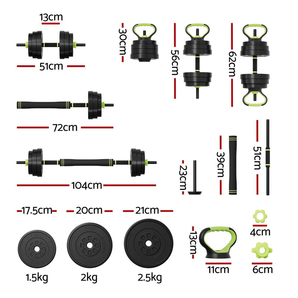 Everfit 25Kg Adjustable Dumbbell and Kettlebell Weight Set with Barbell Plates for Home Gym