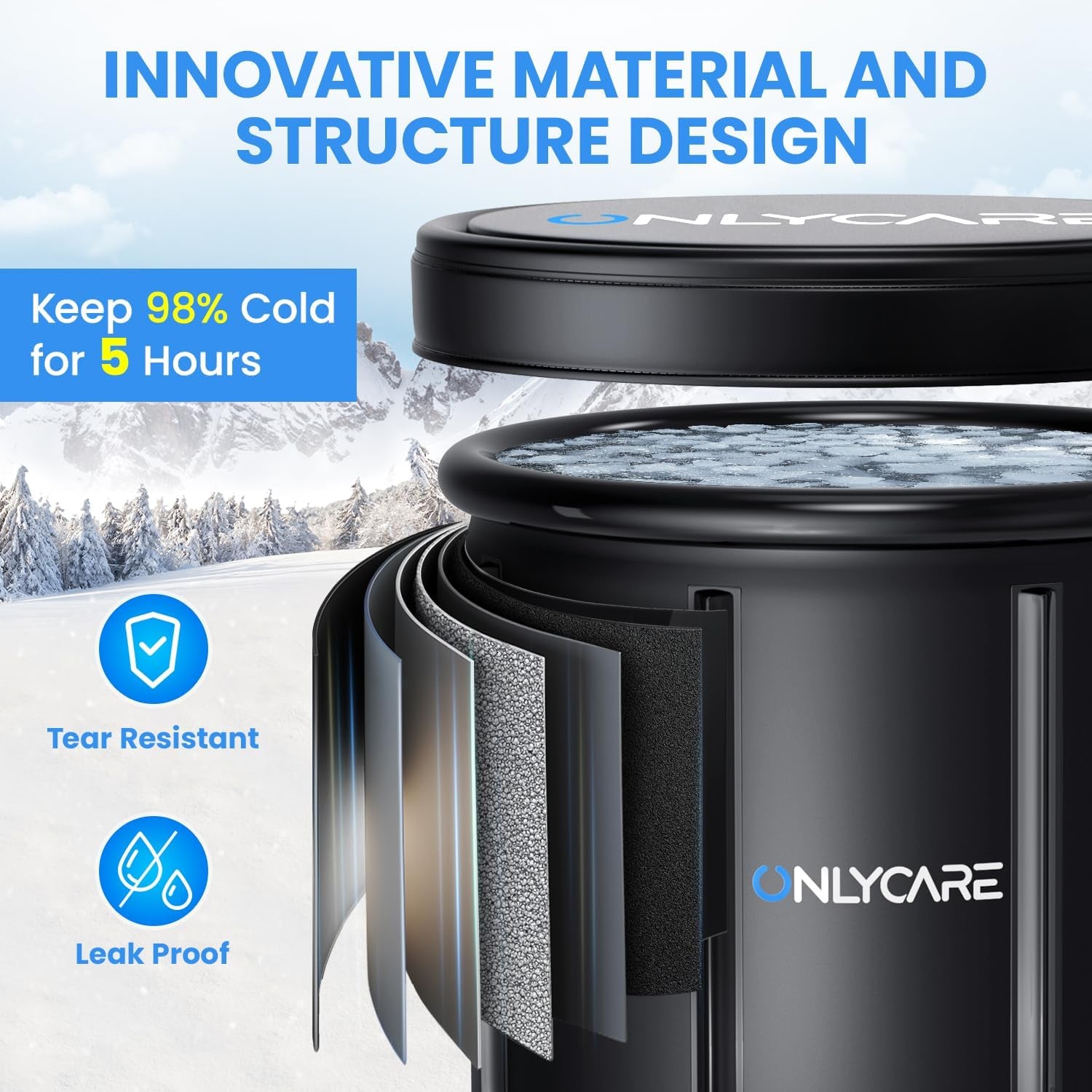 Athlete's Chilled Immersion Bath with Lid: 115-Gallon Multi-Layer Portable Cold Soak Tub for Recovery Therapy