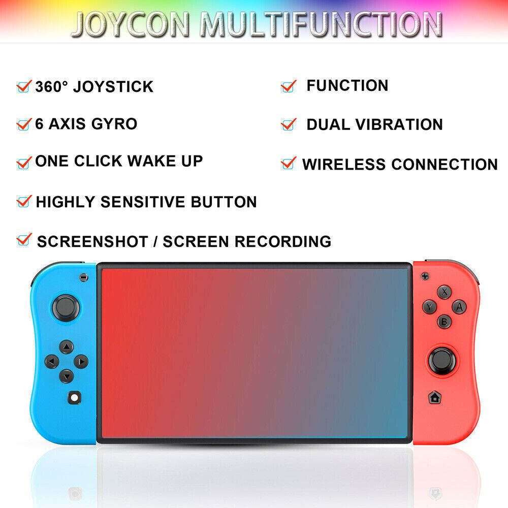 Wireless Controller Gamepad For Nintendo Switch Joy Con Left + Right - Blue & Yellow + Wrist Strap