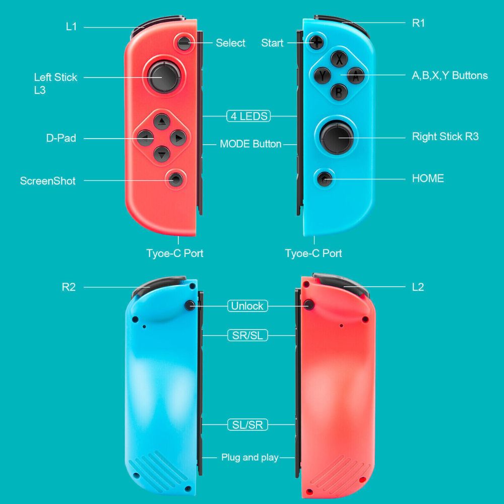 Wireless Controller Gamepad For Nintendo Switch Joy Con Left + Right - Monster Hunter + Wrist Strap