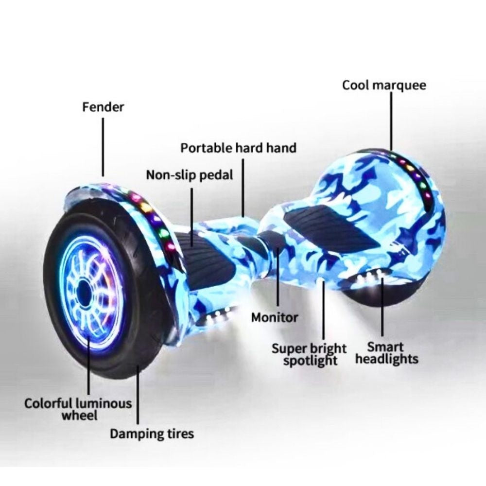 6.5inch Wheel Electric Self Balancing Hoverboard with LED Lights & Bluetooth Speakers - Camo Blue
