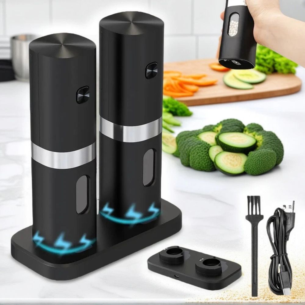 2pcs Salt And Pepper Grinder Set Electric Rechargeable  Salt And Pepper Mill